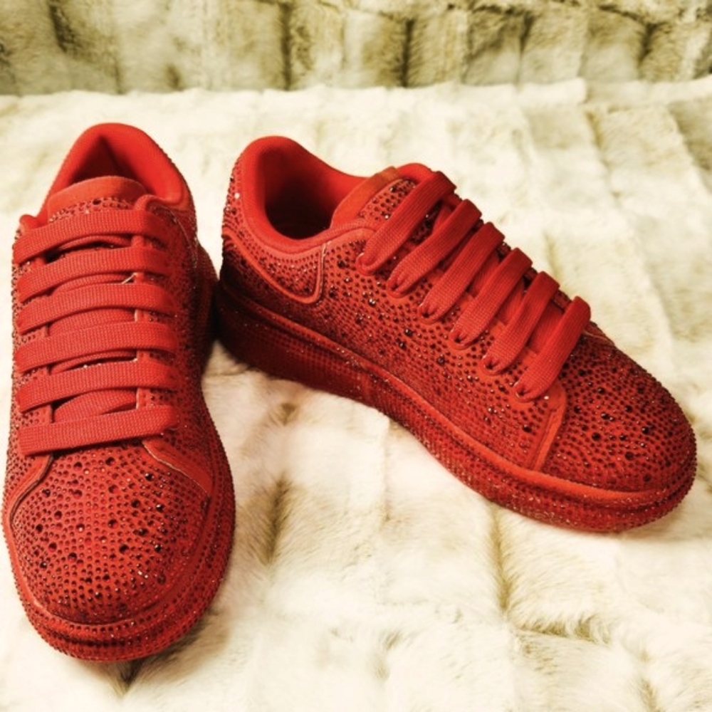 Red Iridescent Rhinestone Fashion Sneakers